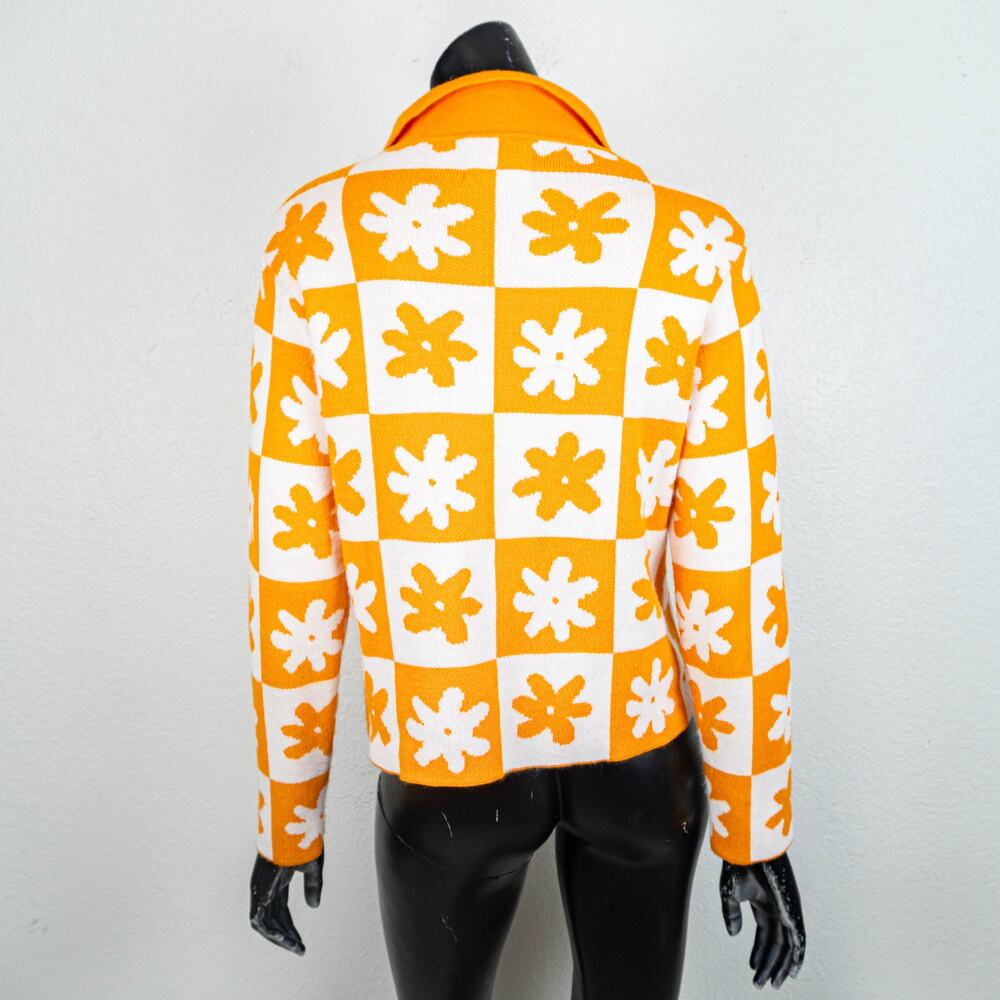 Lisa Says Gah x KJP Paisley Polo Sweater knit orange white sz M/L - Picture 5 of 12